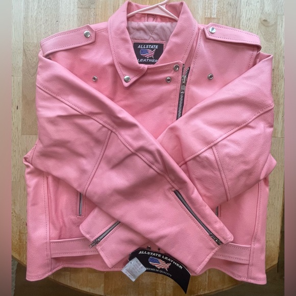 ALLSTATE LEATHER ladies 2x baby pink biker jacket - Picture 1 of 14